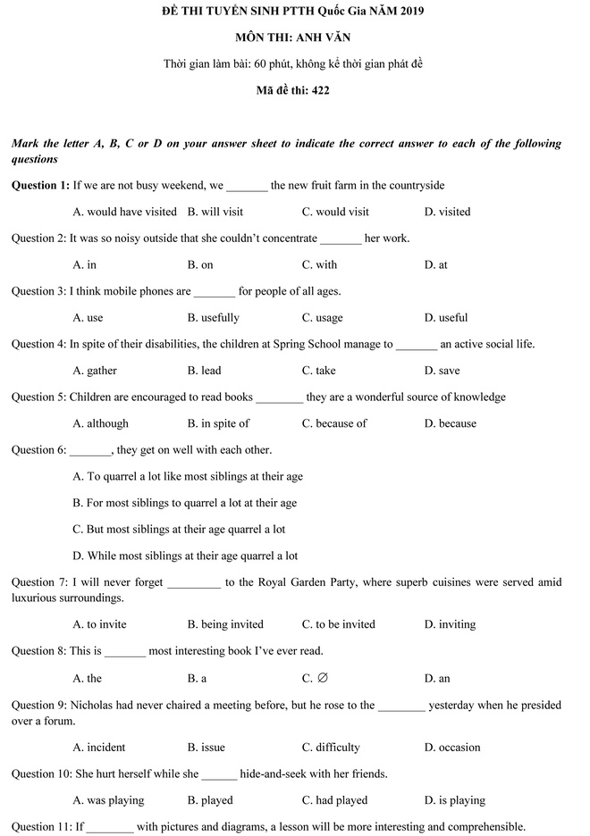 Đáp án đề thi tiếng Anh THPT quốc gia 2019 - ảnh 2