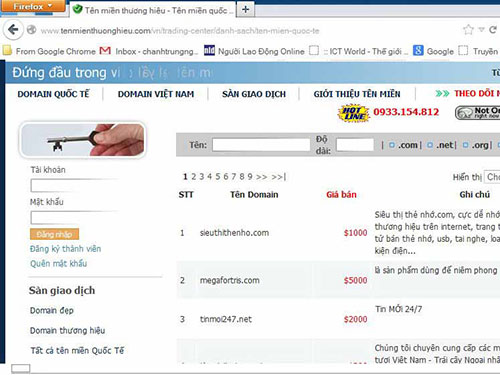 Hàng ngàn tên miền được rao bán với giá từ vài trăm đến hàng chục ngàn USD tại Việt Nam