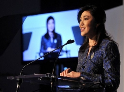 Thủ tướng Thái Lan, bà Yingluck Shinawatra phát biểu tại Asia Society - Ảnh: AFP