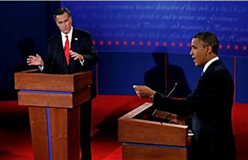 Tổng thống Mỹ Barack Obama và đối thủ đảng Cộng hòa Mitt Romney - Ảnh chụp Youtube