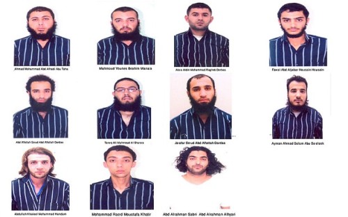 Ảnh 11 nghi phạm khủng bố bị bắt ở Jordan - Ảnh: Reuters