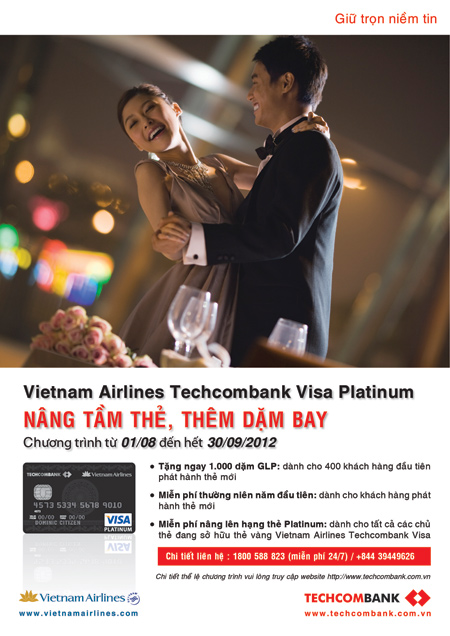 Vietnam Airlines Techcombank Visa Platinum - Nâng tầm thẻ, thêm dặm bay