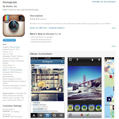 Instagram; Facebook; iPhone 5; iOS 6; Apple