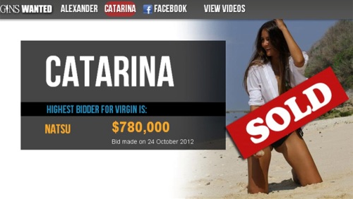 Ảnh Catarina Migliorini với nhãn màu "Sold" (được bán) trên trang bán đấu giá "cái ngàn vàng" Virgins Watned - Ảnh chụp màn hình website Virgins Watned