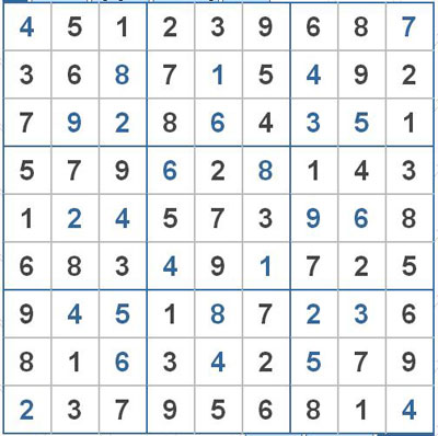 Mời các bạn thử sức với ô số Sudoku 2119 mức độ Khó 1