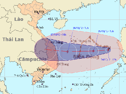 Bản đồ dự báo đường đi của bão số 7