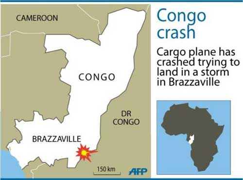 Vị trí máy bay gặp nạn tại sân bay ở Brazzaville ngày 30.11