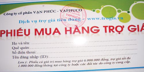 Phiếu mua hàng trợ giá do VAPHUCO phát hành cho hội viên 