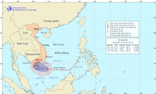 Bản đồ dự báo đường đi của áp thấp nhiệt đới - Nguồn: Trung tâm dự báo khí tượng thủy văn TW