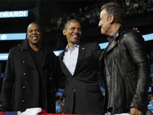 Rapper Jay-Z, Obama và rocker Bruce Springsteen (trái sang phải) - Ảnh: Reuters