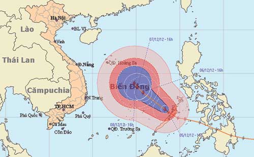 Bản đồ dự báo đường đi của bão số 9 (Nguồn: Trung tâm dự báo khí tượng thủy văn T.Ư)