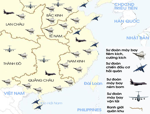 Thế trận binh lực của Trung Quốc: Không quân dày đặc phía nam