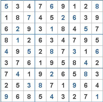 Mời các bạn thử sức với ô số Sudoku 2001 mức độ Khó 1