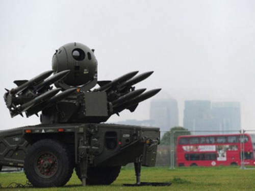 Một hệ thống tên lửa đất đối không đặt tại phía đông London - Ảnh: AFP 