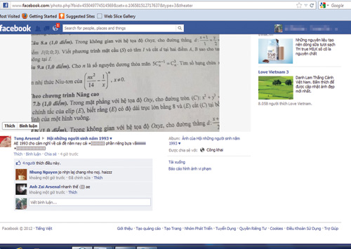 Đề thi môn toán được đưa lên Facebook lúc hơn 9 giờ sáng