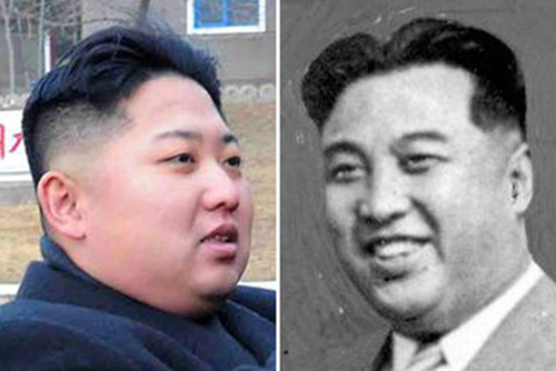 Nhà lãnh đạo Kim Jong-un (trái) và Chủ tịch Kim Nhật Thành - Ảnh: The Asahi Shimbun