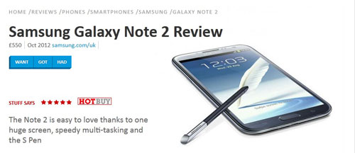 Galaxy Note II  được đánh giá cao từ các Tạp chí công nghệ 3