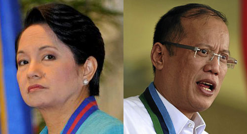 Tổng thống Aquino cho rằng chính người tiền nhiệm Gloria Macapagal-Arroyo (phải) khiến ông bị giảm sút tín nhiệm trong công chúng - d