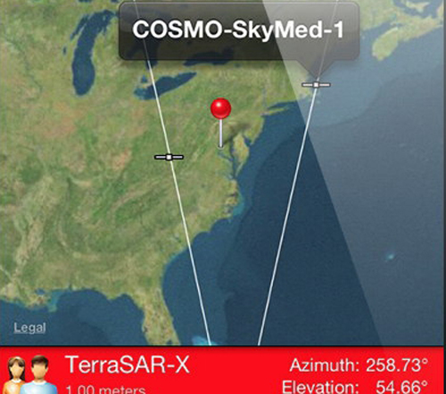 Ứng dụng hiển thị bản đồ cho thấy người dùng đang lọt vào tầm ngắm của vệ tinh COSMO-SkyMed-1 - d