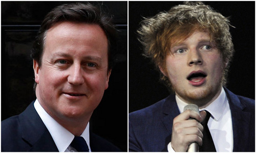 Thủ tướng Anh David Cameron (trái) và nam ca sĩ Ed Sheeran