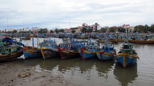 Tàu thuyền Bình Thuận còn neo đậu khá nhiều tại cửa sông Cà Ty chiều nay