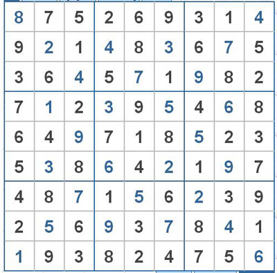 Mời các bạn thử sức với ô số Sudoku 2519 mức độ Khó 1