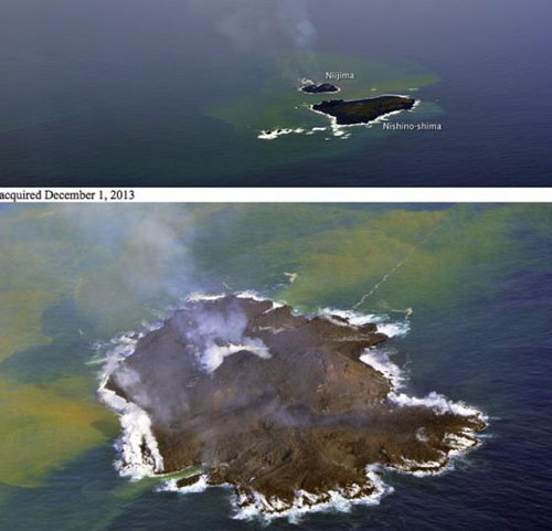 Đảo núi lửa lớn dần ngoài khơi Nhật Bản