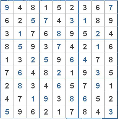 Mời các bạn thử sức với ô số Sudoku 2543 mức độ Khó 1