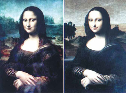 Bức Mona Lisa (trái) và bản “gốc” đều là tác phẩm của Leonardo da Vinci 