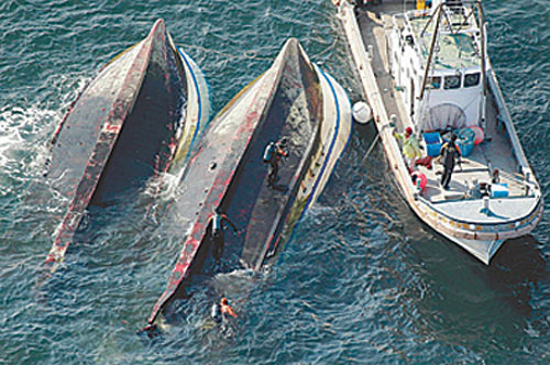Tàu cá Nhật bị lật trong vụ va chạm
