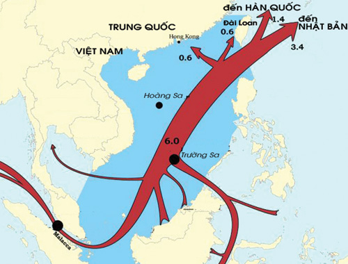 Bản đồ phân bổ 169 tỉ m3 khí hóa lỏng qua biển Đông năm 2011