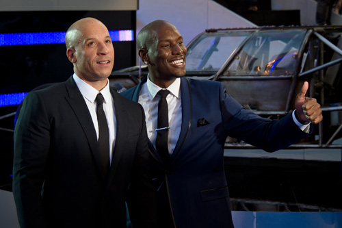 Nhà sản xuất kiêm diễn viên Vin Diesel (trái) và Tyrese Gibson tại buổi ra mắt Fast and Furious 6 tại London, ngày 7.5.2013
