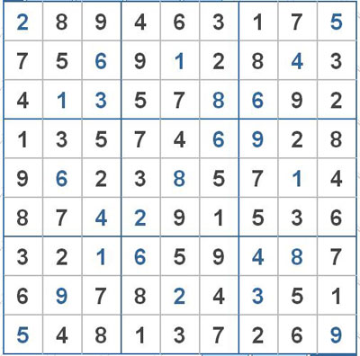 Mời các bạn thử sức với ô số Sudoku 2375 mức độ Khó 1