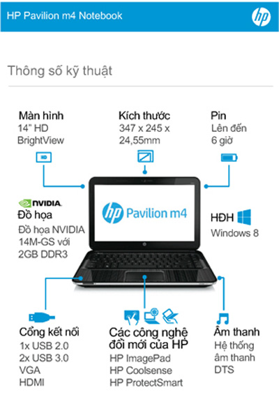 Thông số kỹ thuật của HP Pavilion m4