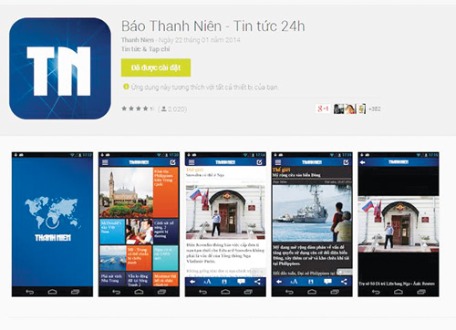 Trang chủ ứng dụng Thanh Niên Mobile có tích hợp TNsnap (lưu ý logo hình tròn)