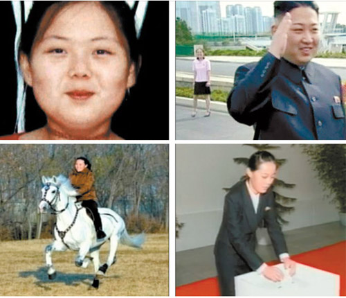 Hàng trên: Kim Yo-jong khi học ở Thụy Sĩ (ảnh trái) và cô Kim bật cười sau lưng ông Kim Jong-un tại công viên giải trí ở Bình Nhưỡng vào tháng 7.2012. Hàng dưới: cô Kim cỡi ngựa vào tháng 11.2012 (ảnh trái) và cô Kim bỏ phiếu tại Bình Nhưỡng ngày 9.3.2014. Ảnh: JoongAngDaily