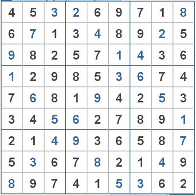 Mời các bạn thử sức với ô số Sudoku 2638 mức độ Khó 1