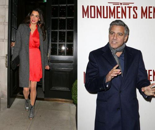 Amal Alamuddin (trái) rời nhà hàng Berners Tavern (London, Anh) hôm 24.10.2013. Đây là lần đầu tiên Clooney và Alamuddin xuất hiện cùng nhau trước báo giới - Ảnh: Reuters