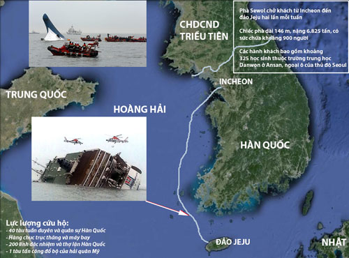 Chìm phà ở Hàn Quốc, 284 người mất tích