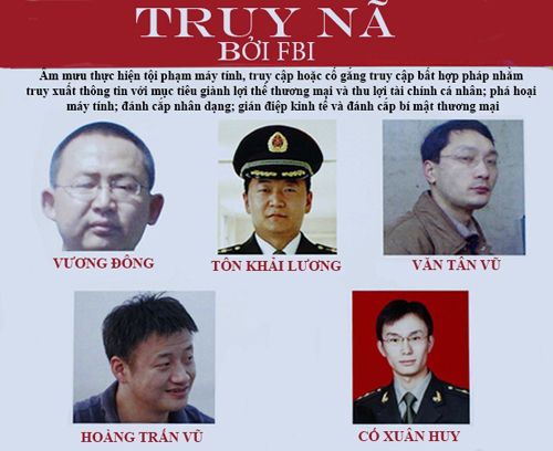 Các bị cáo là sĩ quan PLA - Ảnh: FBI/Đồ họa: Sơn Duân