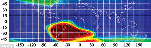 Ảnh chụp vùng SAA bên trên bờ biển Brazil - Ảnh: New Scientist