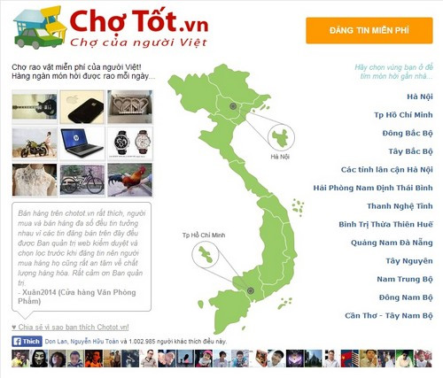 Chotot.vn là website rao vặt trực tuyến lớn ở Việt Nam