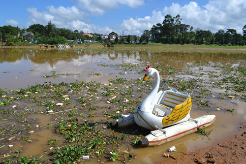 Hồ Xuân Hương cạn nước bất thường sau mưa lớn