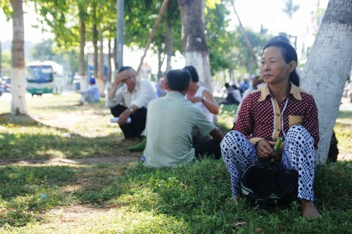 Lo lắng cho con nên dù nắng người mẹ này vẫn ngồi dưới dưới gốc cây chờ con mà không đi đâu xa