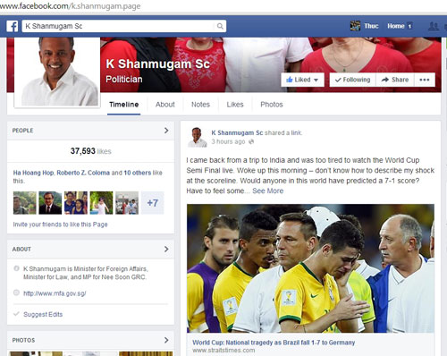 Bình luận của Ngoại trưởng Singapore trên trang Facebook cá nhân K Shanmugam Sc về thất bại của đội tuyển Brazil nhận được sự đồng cảm lớn của cộng đồng mạng - d