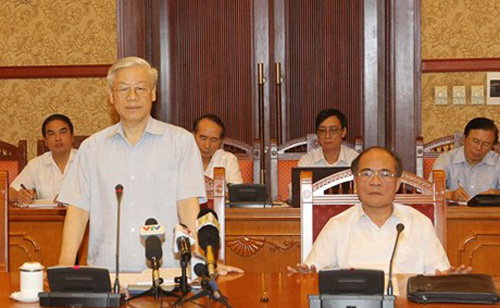 Tổng Bí thư Nguyễn Phú Trọng chủ trì phiên họp toàn thể của Tiểu ban - Ảnh: TTXVN