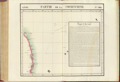 Ảnh chụp lại ấn bản World Atlas năm 1827 của Philippe Vandermaelen, phần Parties, la Cochinchine, trang 106