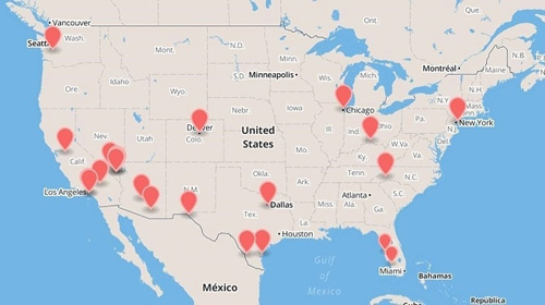 Bản đồ chỉ vị trí của các trạm viễn thông “ma” trên lãnh thổ Mỹ - Ảnh: ESD America