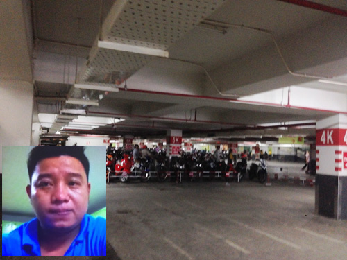 Tầng lửng giữ xe trong siêu thị Big C nơi khách hàng gởi xe bị mất laptop và nghi phạm Đào Duy Phương (ảnh nhỏ) - Ảnh: Mai Trâm