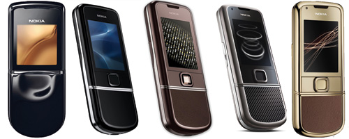 Từ trái qua: Nokia 8800 Sirocco, Arte, Sapphire Arte, Carbon Arte, Gold Arte - Ảnh: T.L